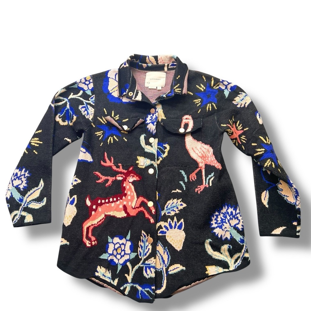Anthropologie Icon Sweater Coat Jacket Deer Flamingo Animals Black Small